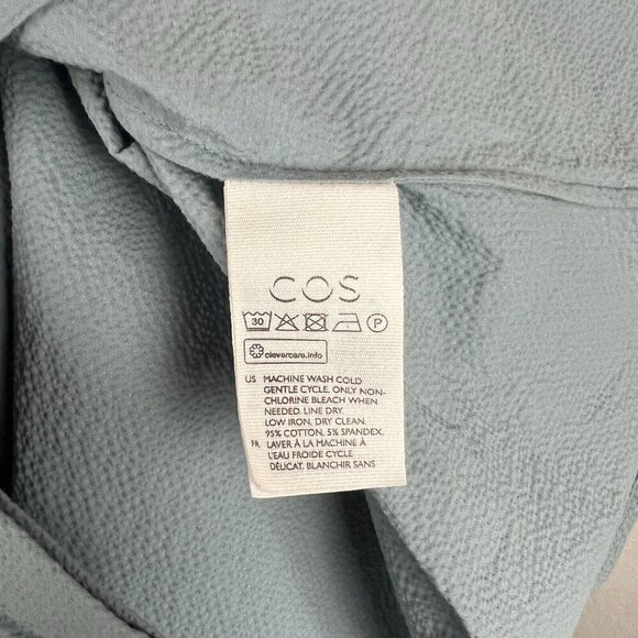 COS Organic Cotton Cut Drape Shirt 14 Womens Blue Button Front Short Sleeve - Picture 6 of 8